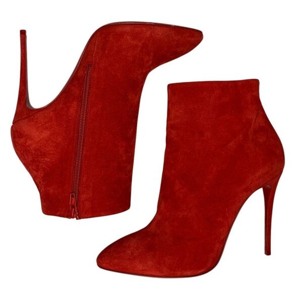 Christian Louboutin Veau Velour Red So Kate 55 Ankle Booties EU 37 US 7 Heels - Picture 4 of 8